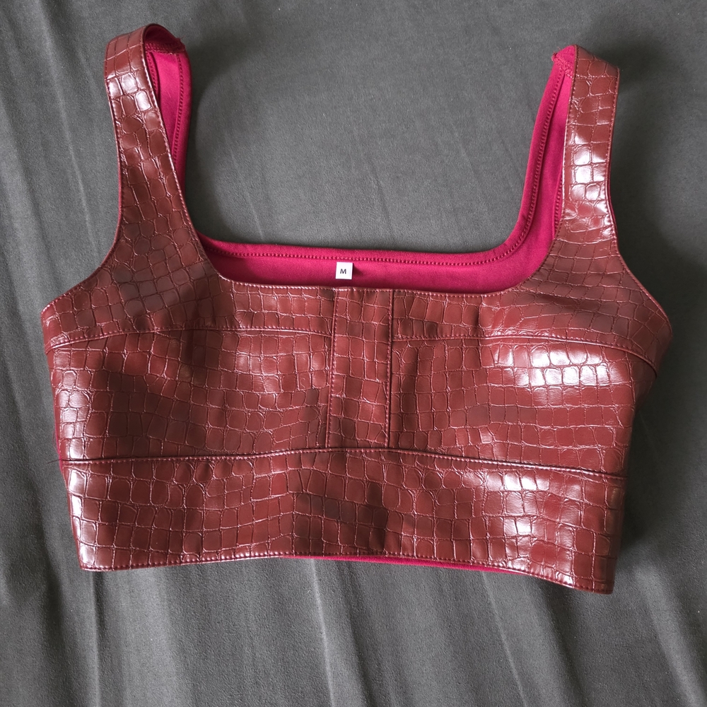 Deep Wine Red PU Fabric Top